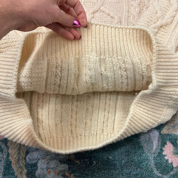 Carraig Donn Aran Sweater Womens XL Cream Cable Knit Pullover 100% Pure New Wool - Picture 10 of 12